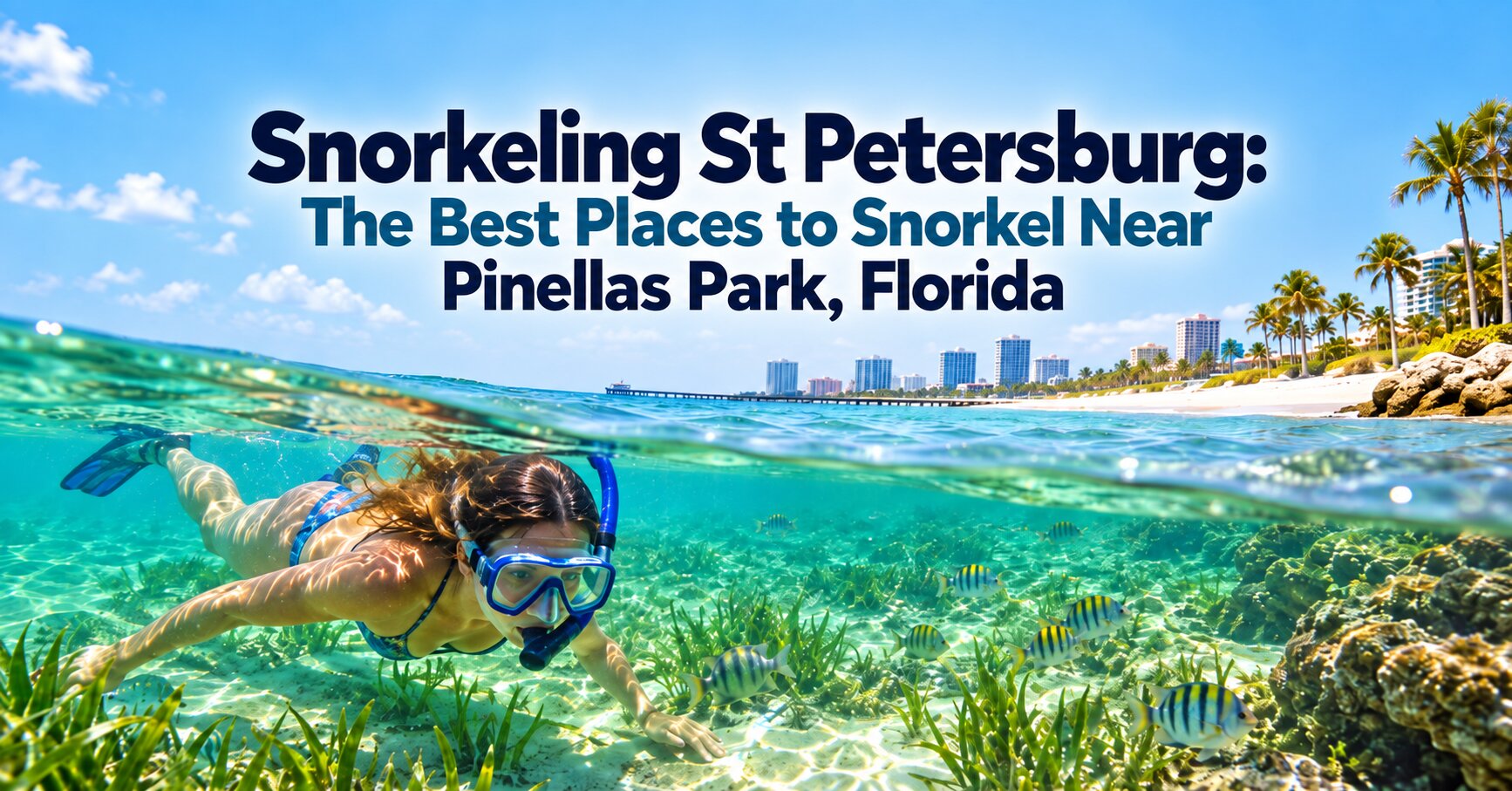 Snorkeler-exploring-clear-turquoise-water-with-tropical-fish-near-the-St.-Petersburg-and-Pinellas-Park-Florida-coastline